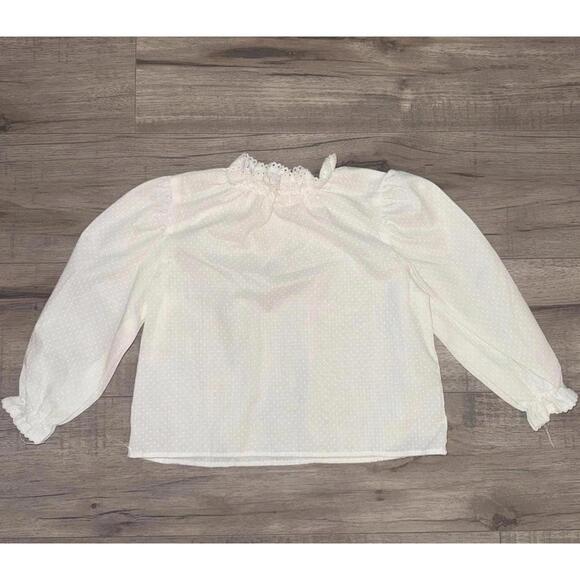 Other - Vintage 24 Month Shirt White Polka Dot Long Sleeve Lace‎ Cottagecore Whimsical